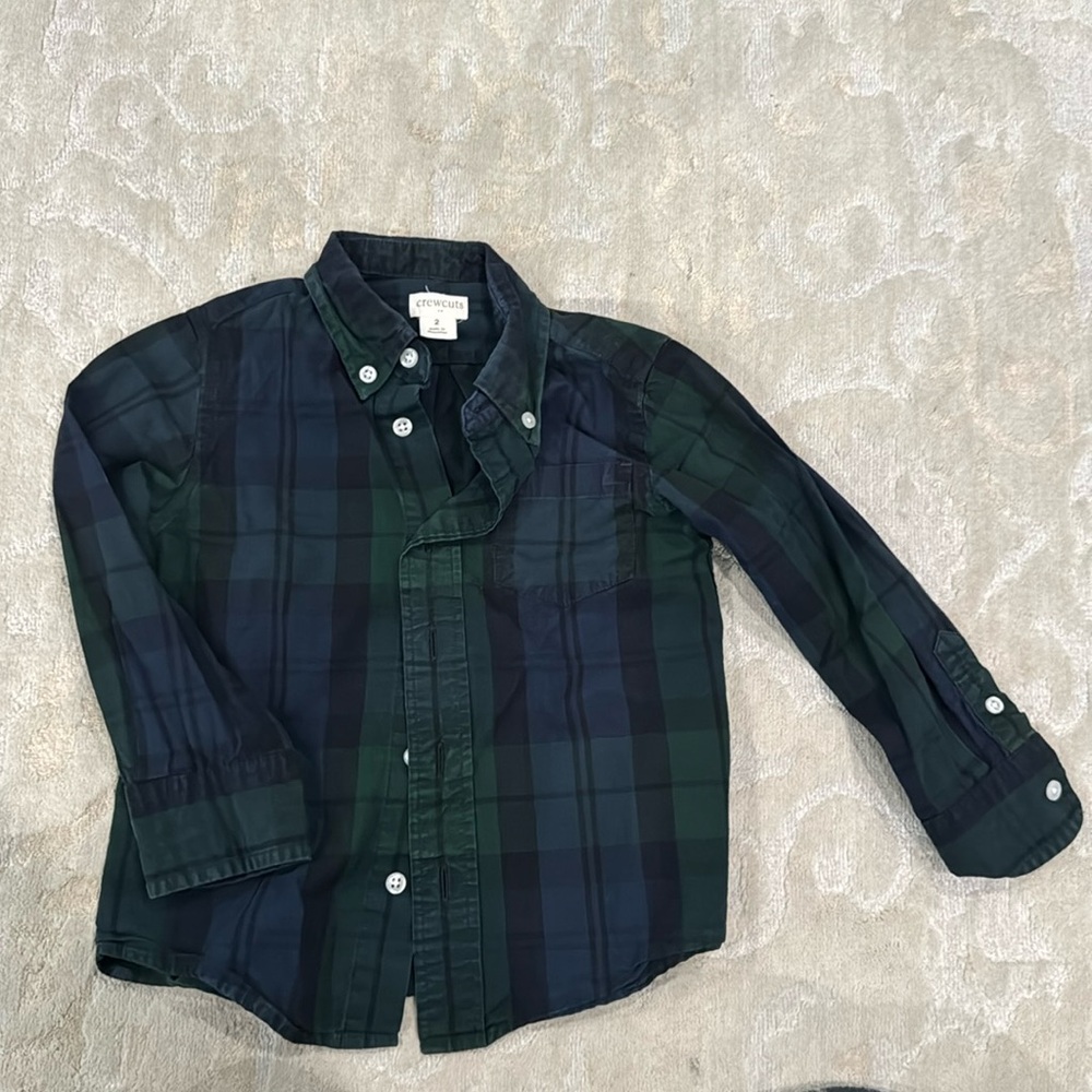 J.Crew crew cuts size 2 long sleeve green and dark blue plaid shirt